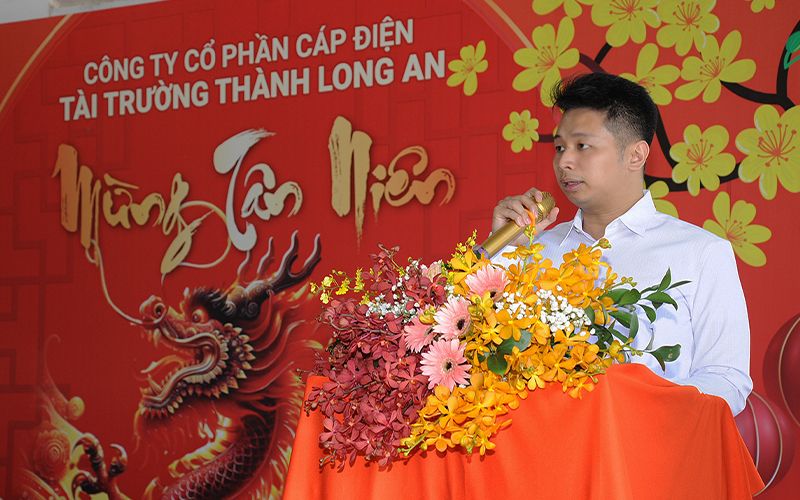 Ông Trần Bảo Quân-TGĐ Công ty Cổ Phần Cáp điện Tài Trường Thành Long An phát biểu