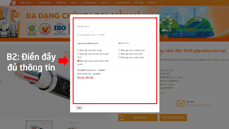 Hướng dẫn nhận báo giá dây cáp điện Tài Trường Thành
