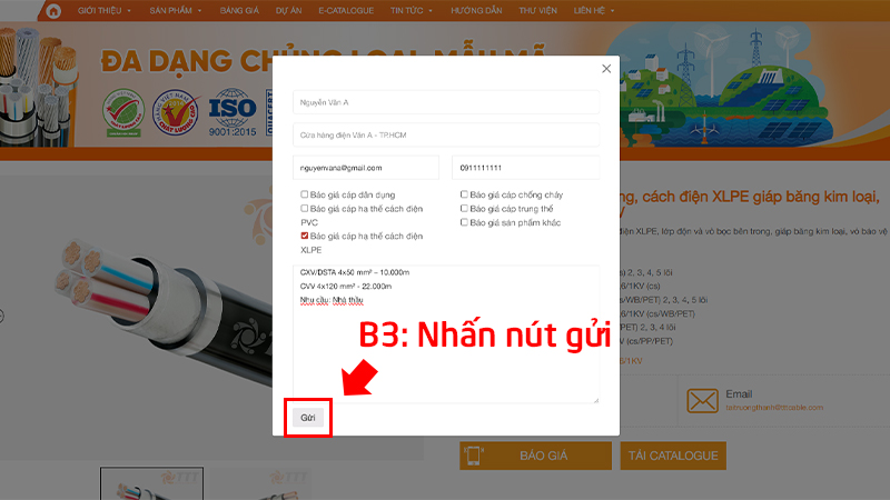 Hướng dẫn nhận báo giá dây cáp điện Tài Trường Thành